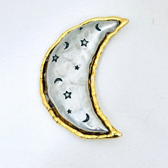 Jonette Jewelry Large Crescent Moon Brooch Vintage 1980s - Picture 1 of 5